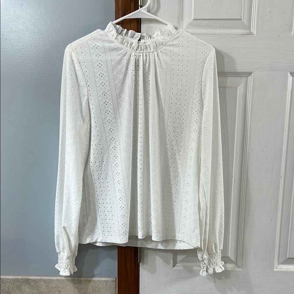 Cream Ruffled Long Sleeve Blouse